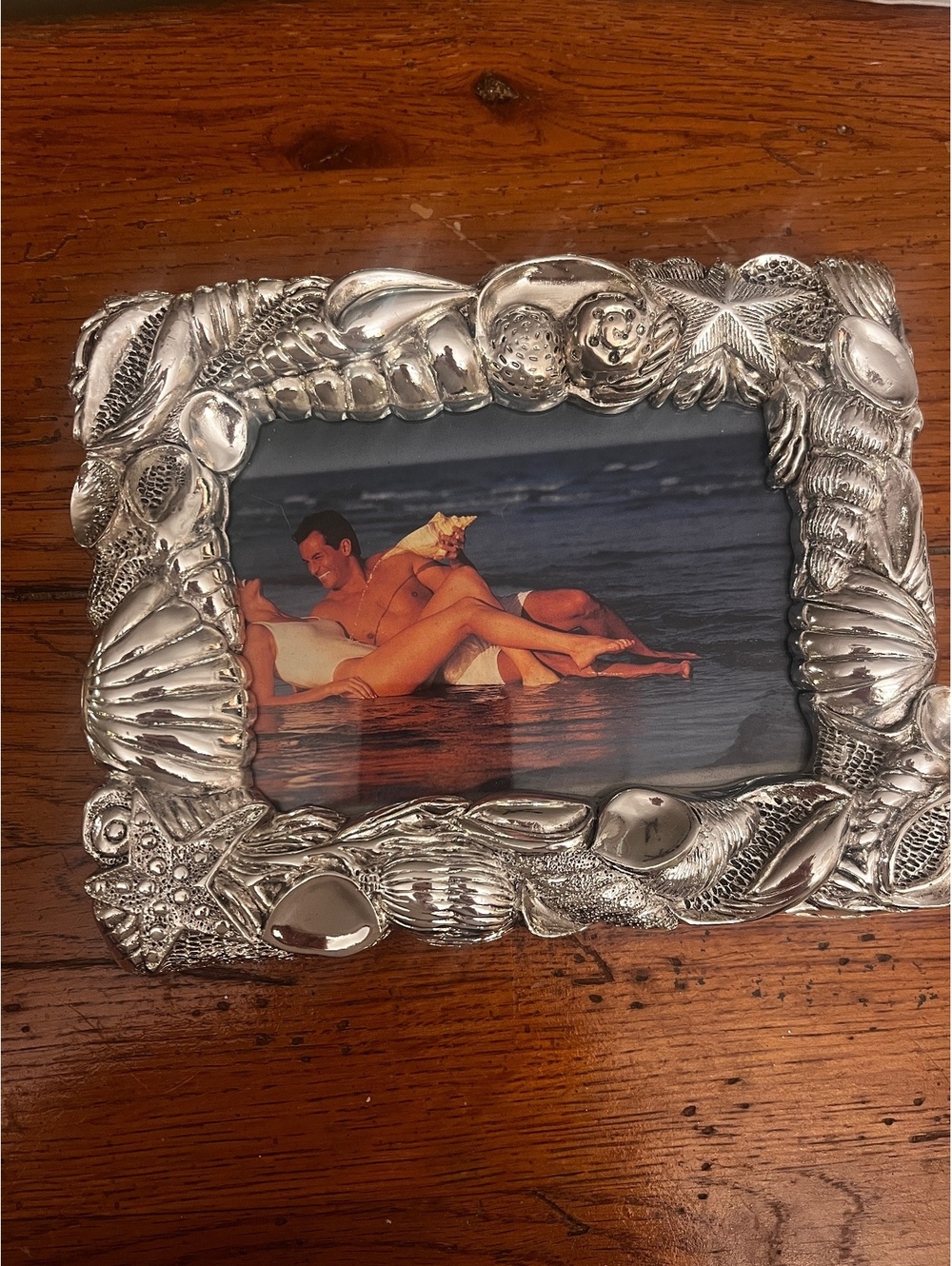 Decorative Silver Seashell Photo Frame with Beach Theme Embellishments